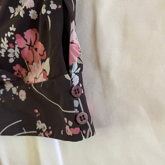 Brown Floral Sheer Ruffle Baby Doll Wrap Blouse Top Sz 6P Forest Fairy Grunge - Picture 3 of 7